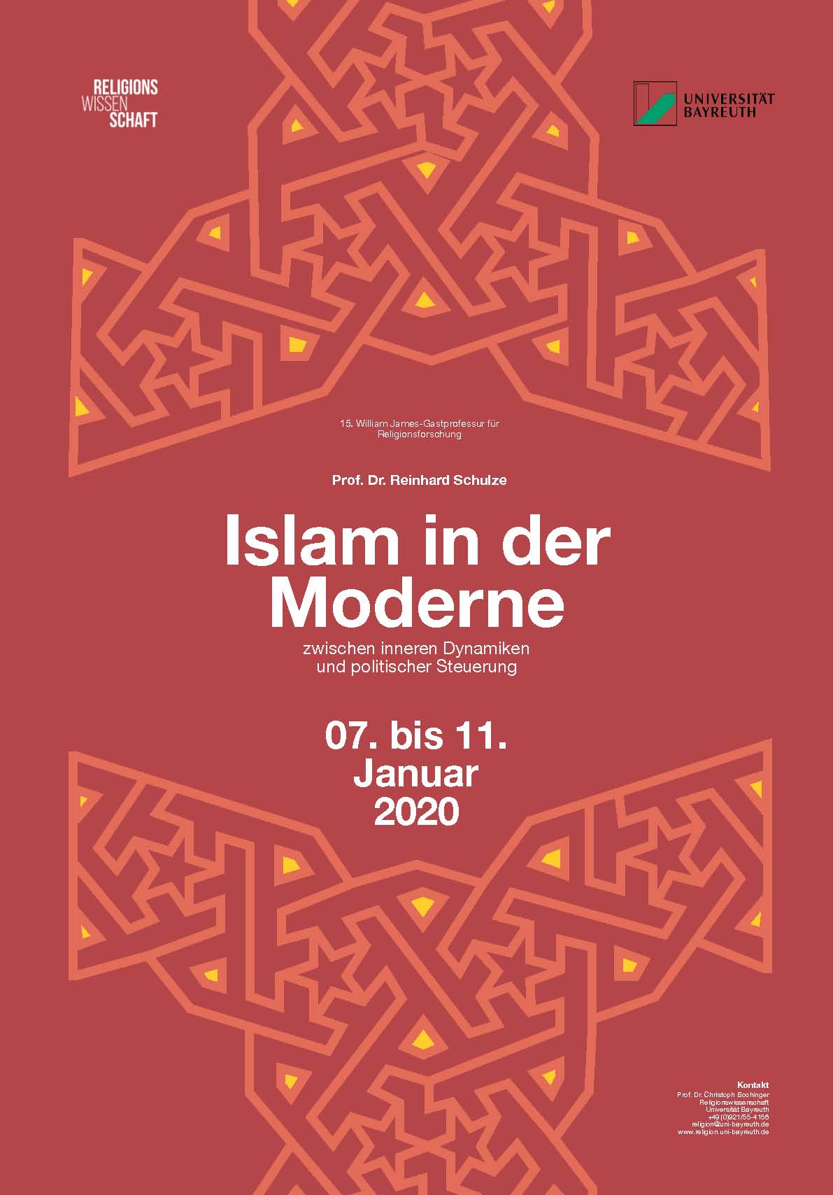 Plakat der William-James-Gastprofessur Wintersemester 2019/2020 Thema: Islam in der Moderne
